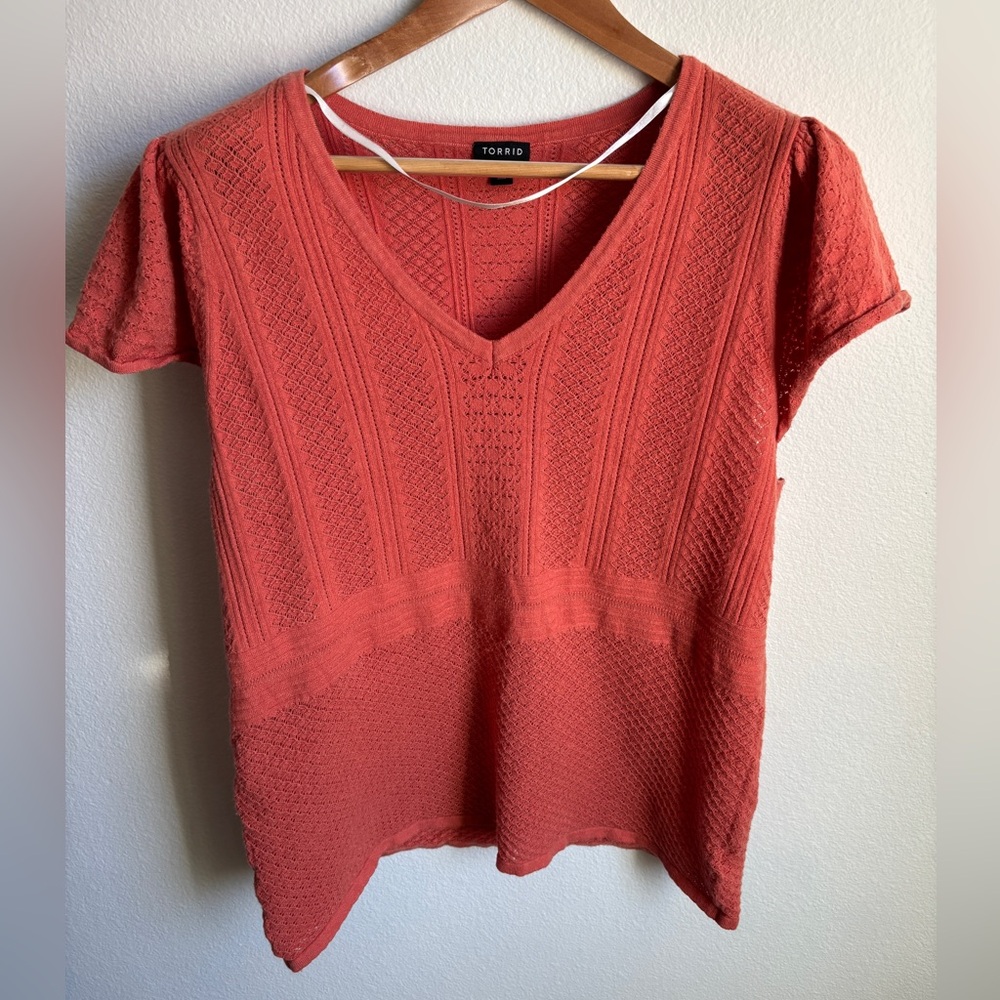 torrid Coral Orange Textured V-Neck Short Sleeve Knit Top size 3x